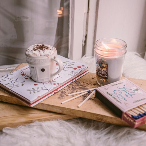 books, coffee, and candle