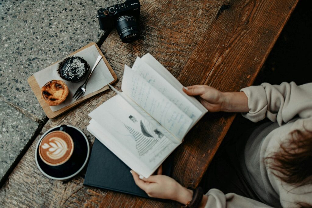 girl going through her journal