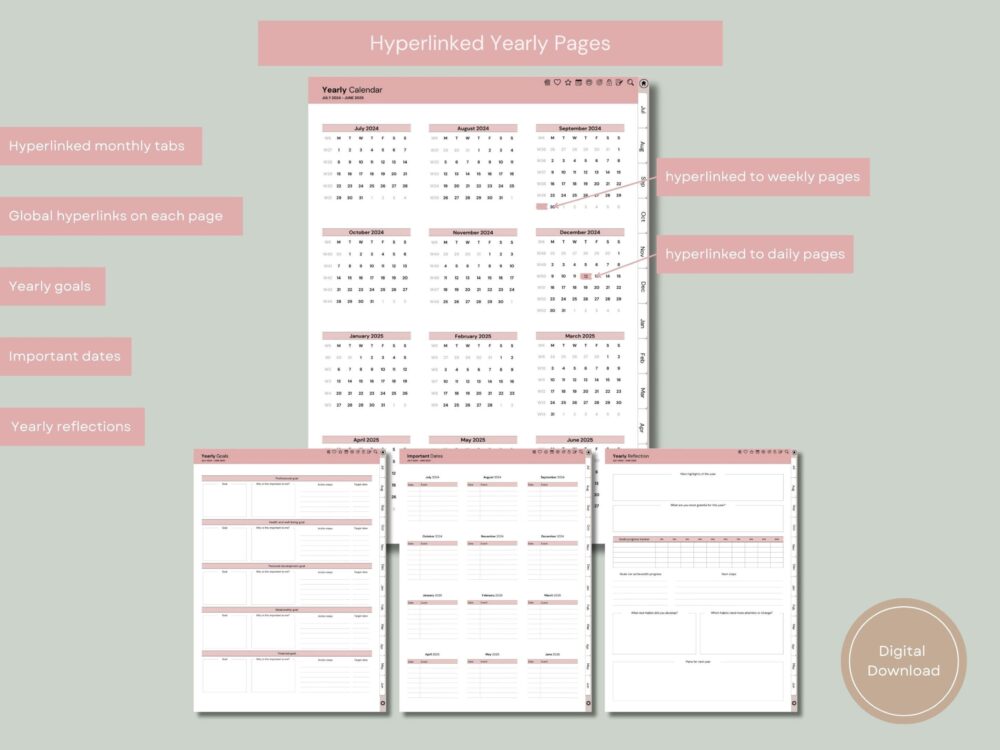 Fully Hyperlinked Mindful Living Midyear (July 2024 - June 25) Digital Planner - Image 6