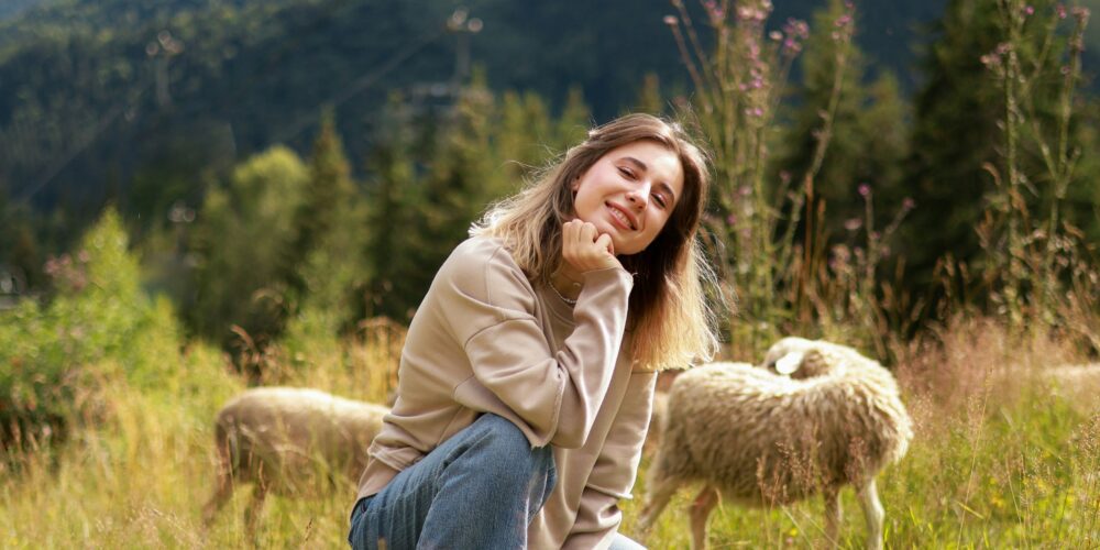 a women in a garden living a happy life