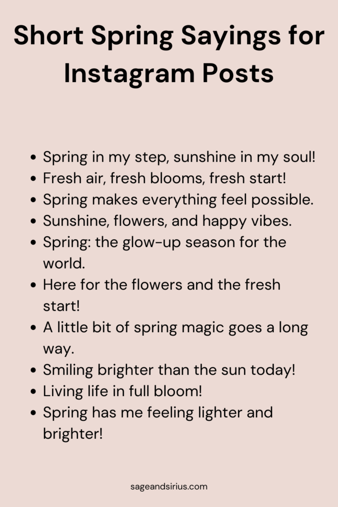 This image has 10 short spring sayings that are perfect for Instagram posts or adding to a vision board.