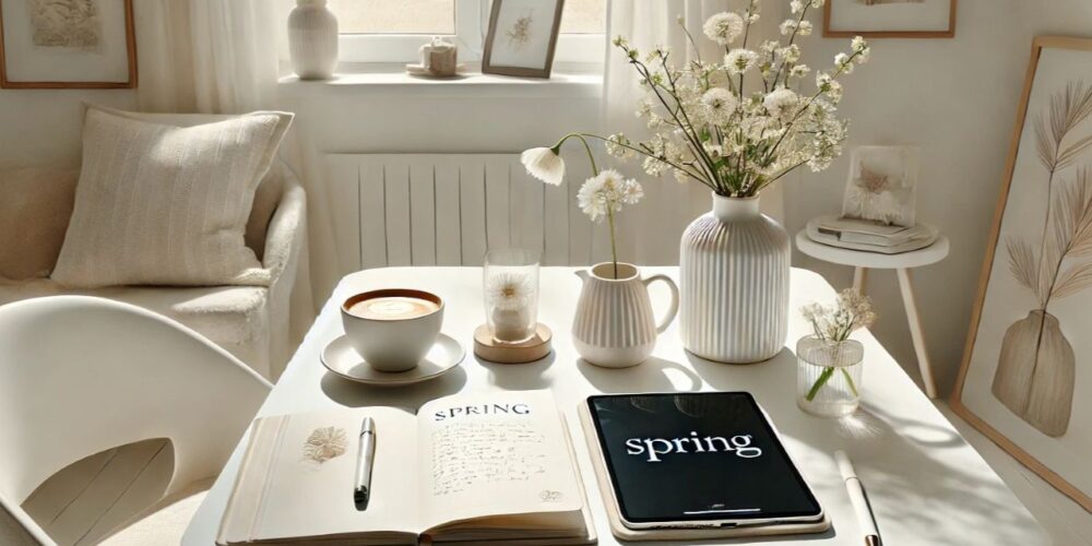 A beautiful spring journal prompts inspiration image to encourage daily journaling and self-reflection this season.