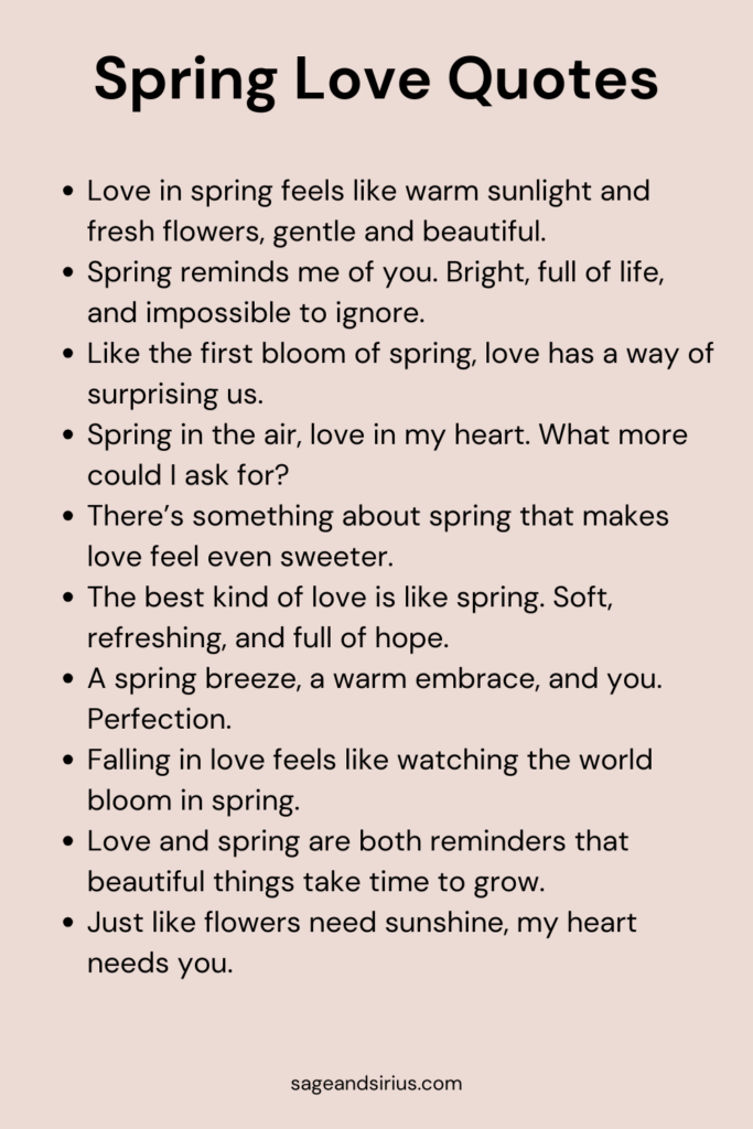 This image has 10 spring love quotes that are perfect for romantic Instagram posts or vision boards.