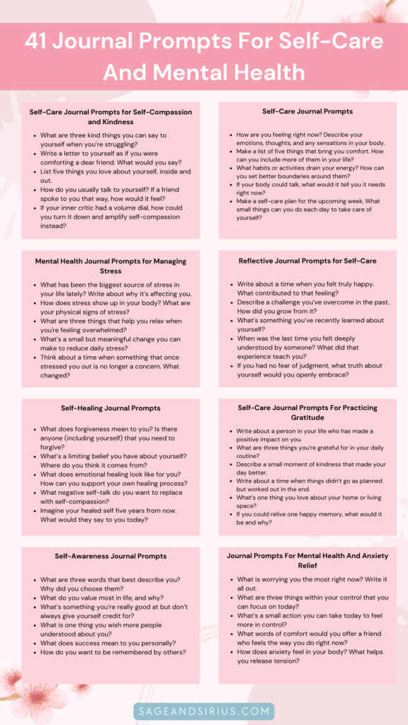 41 journal prompts for self-care and mental health