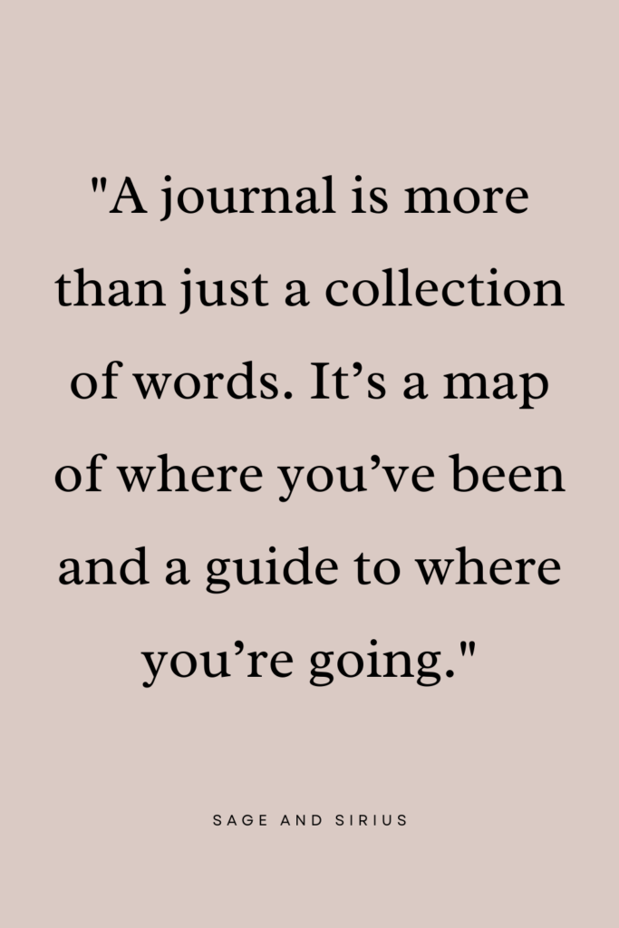 This image has a quote about how journaling acts as both a map of where you’ve been and a guide for where you’re going, highlighting the benefits of keeping a journal.