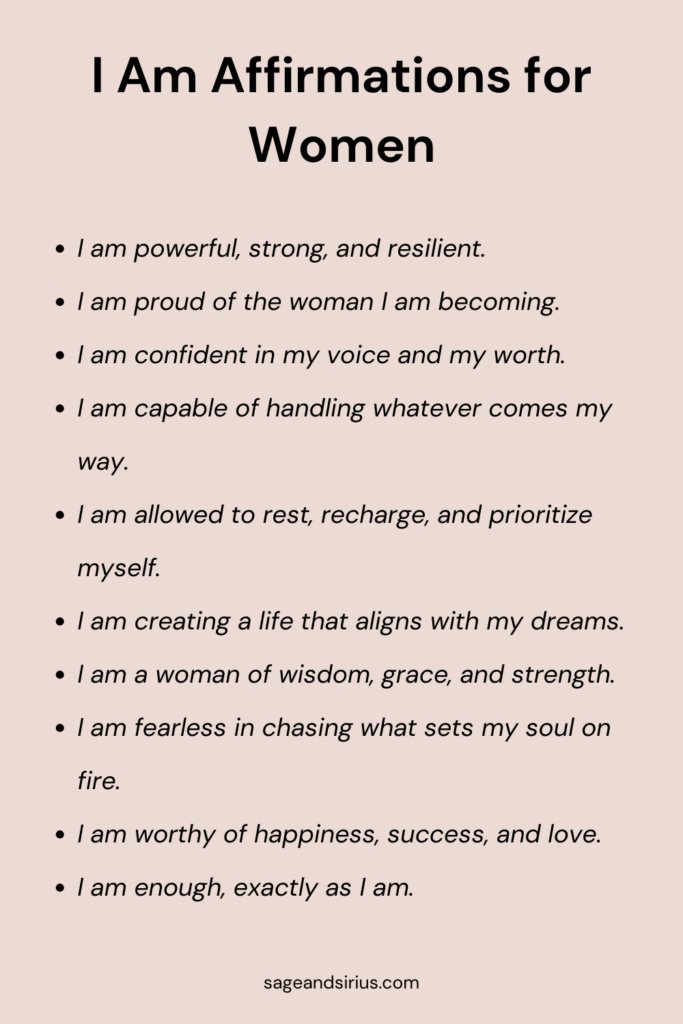 This image features powerful morning affirmations for women, encouraging strength, self-worth, and belief in their potential to create a fulfilling life.
