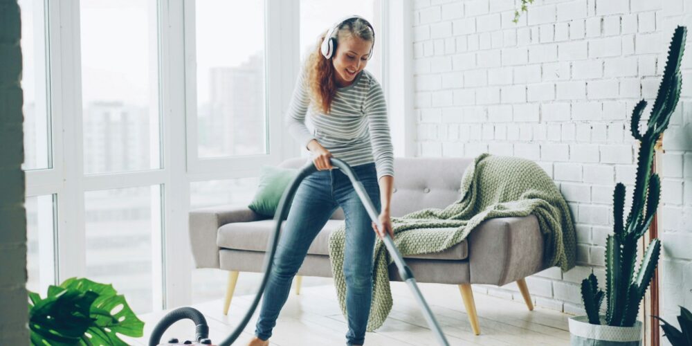 A woman doing daily chores while practicing mindfulness