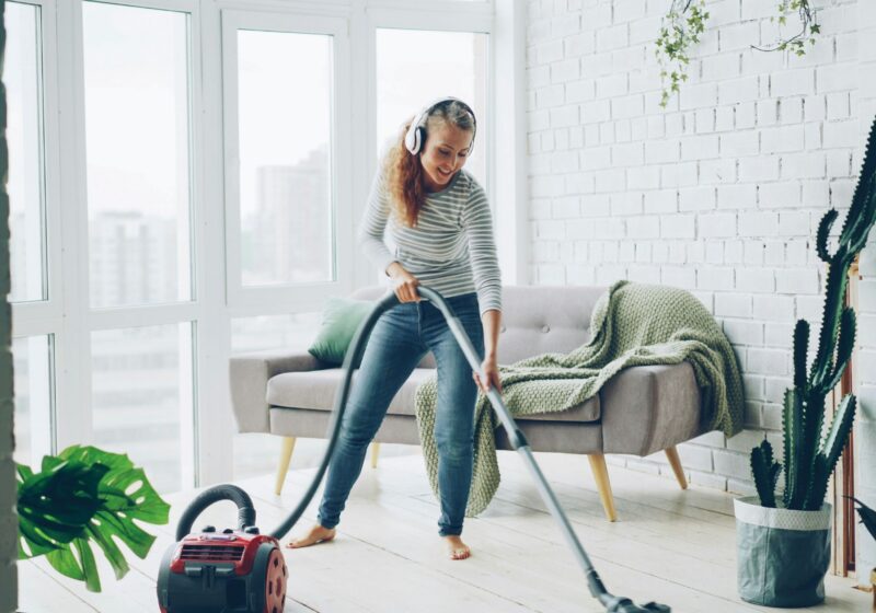 A woman doing daily chores while practicing mindfulness